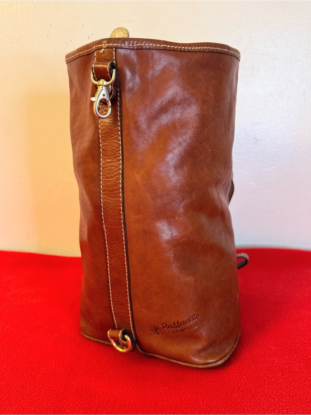 Rare! Raffaello Firenze Brown Leather Backpack Bag Italy Made